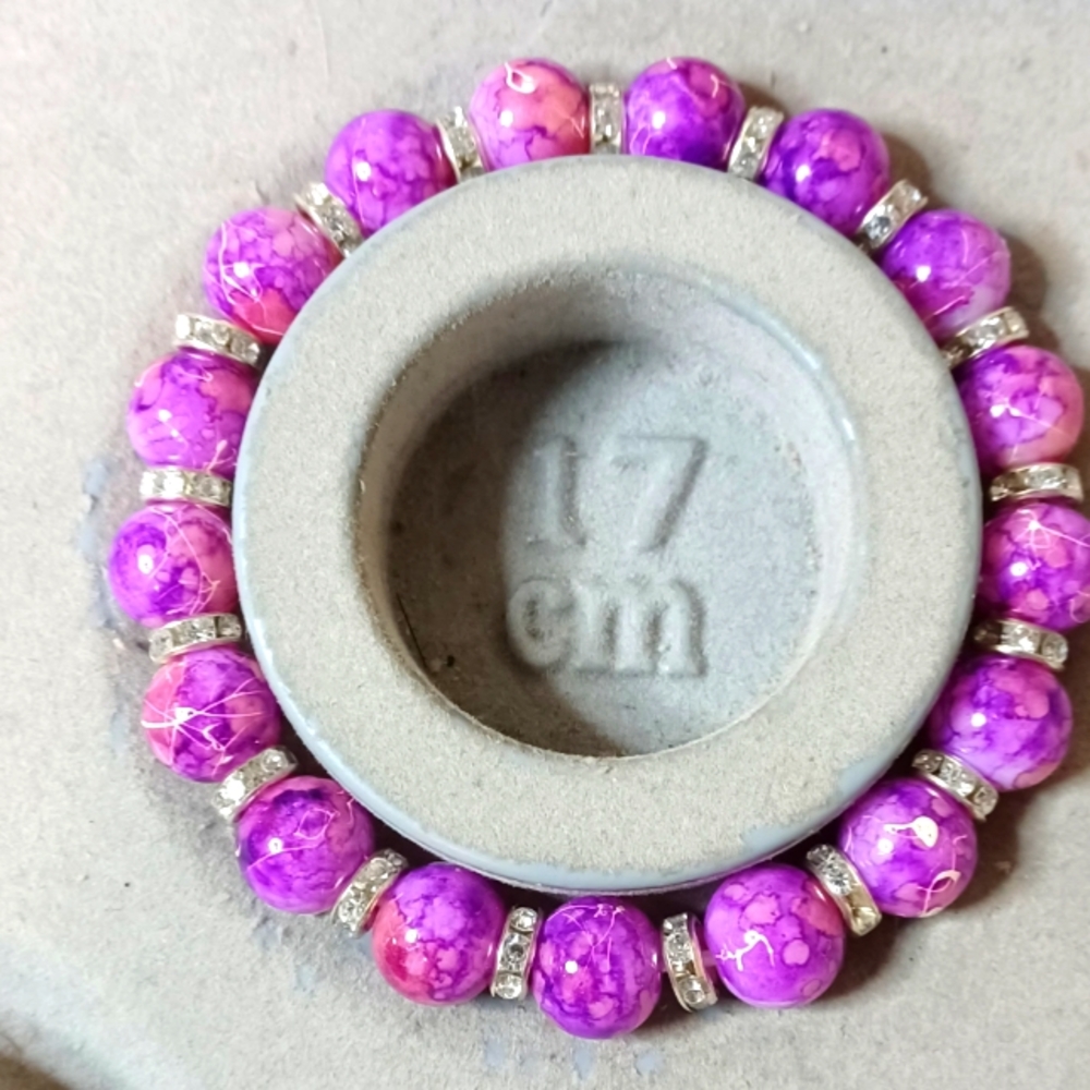 Purple marble with Rhinestone bead bracelet